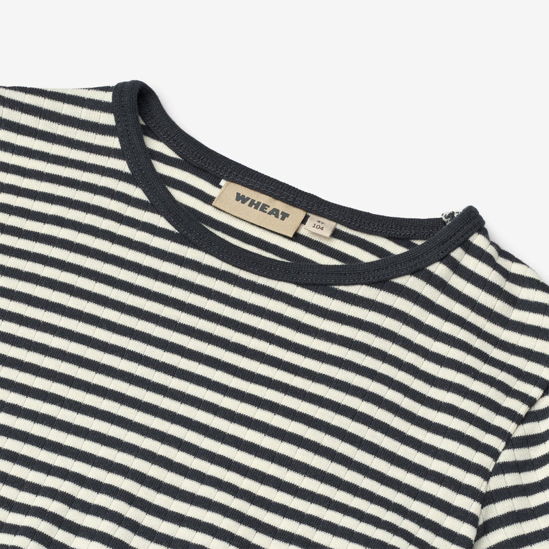 Wheat Main T-shirt L/S Stig T-Shirt 9432 navy rib stripe