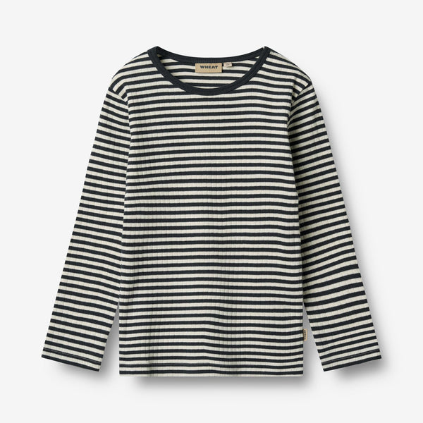 Wheat Main T-shirt L/S Stig T-Shirt 9432 navy rib stripe