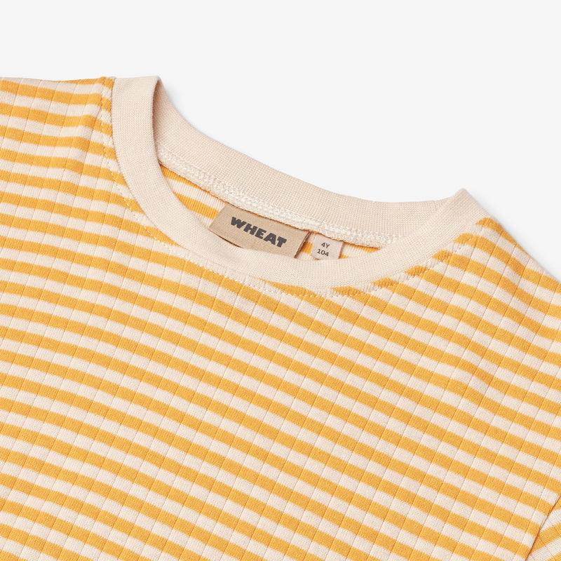 Wheat Main T-shirt S/S Fabian T-Shirt 9449 yellow rib stripe