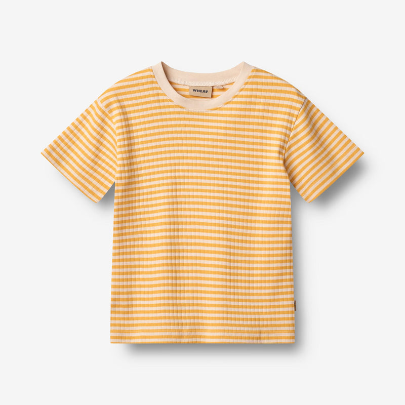 Wheat Main T-shirt S/S Fabian T-Shirt 9449 yellow rib stripe