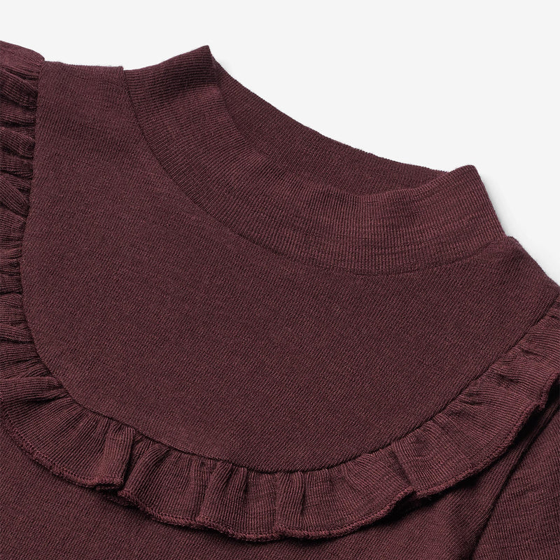 Wheat Wool T-shirt Wool Ruffle LS Jersey Tops and T-Shirts 2118 aubergine