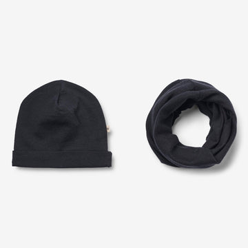 Wheat Wool Wool Hat & Neckwarmer Arta Acc 1432 navy