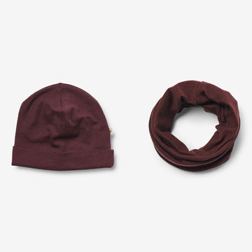 Wheat Wool Wool Hat & Neckwarmer Arta Acc 2118 aubergine