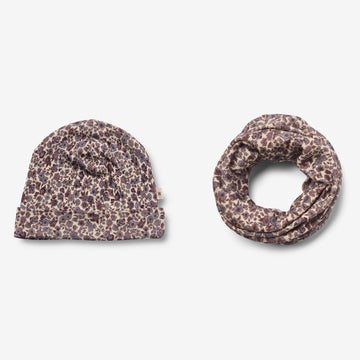 Wheat Wool Wool Hat & Neckwarmer Arta Acc 1493 purple flowers
