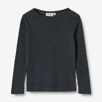 Wheat Wool Wool Silk t-shirt L/S Alfie Jersey Tops and T-Shirts 1432 navy