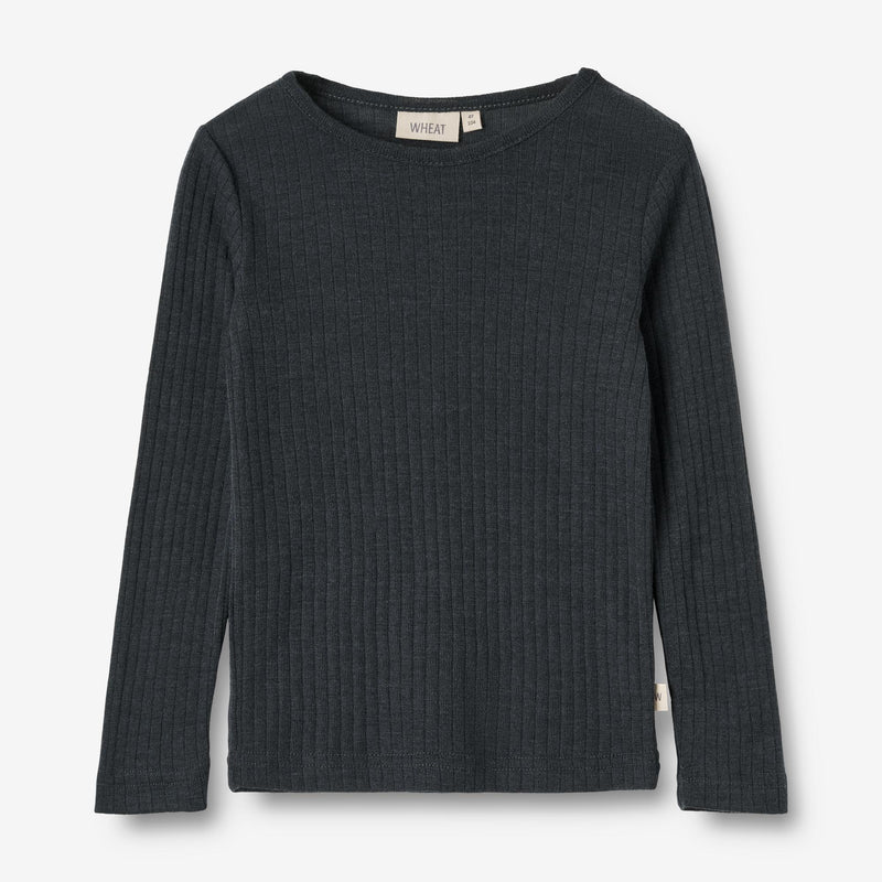 Wheat Wool Wool Silk t-shirt L/S Alfie Jersey Tops and T-Shirts 1432 navy