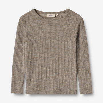 Wheat SMU Wool Silk t-shirt L/S Alfie Jersey Tops and T-Shirts 3204 khaki melange
