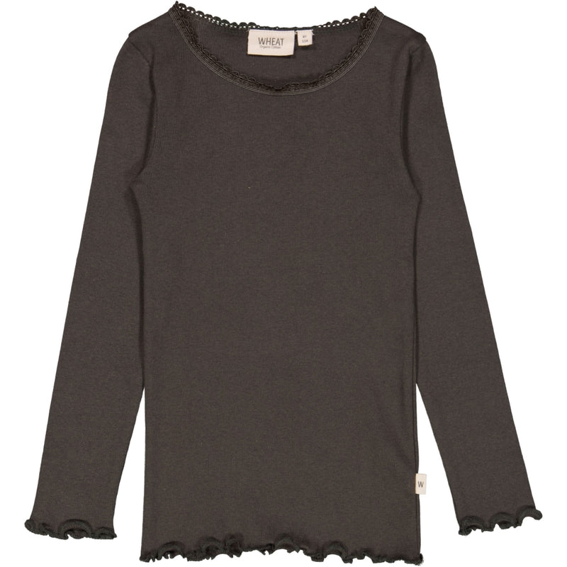 Wheat Rib T-Shirt Lace LS Jersey Tops and T-Shirts 0033 black granite