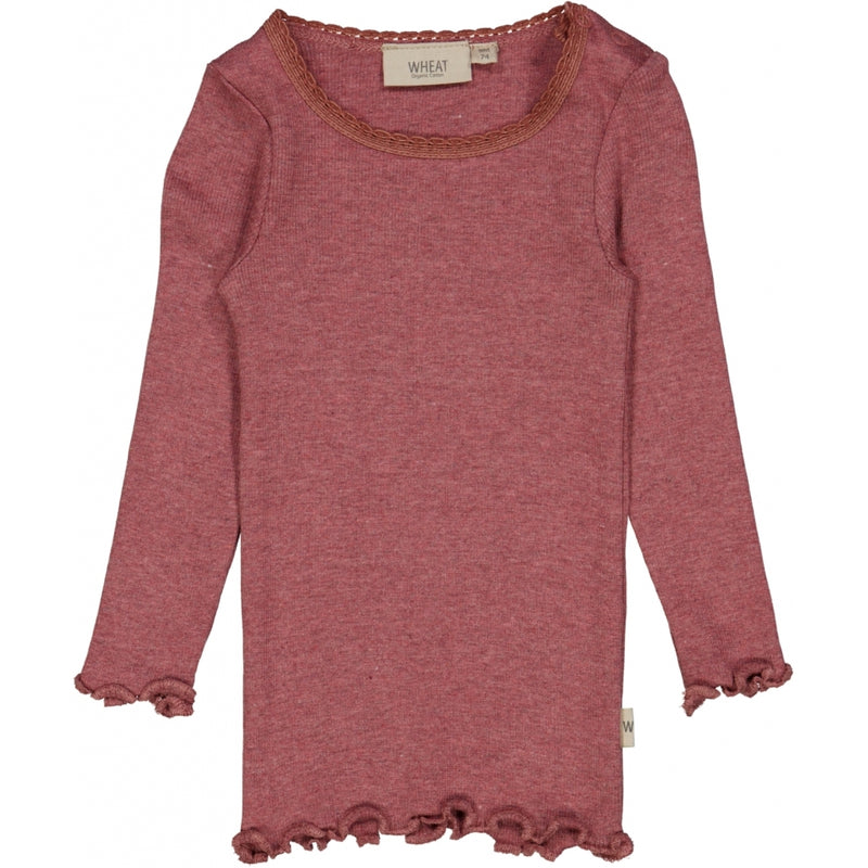 Wheat Rib T-Shirt Lace LS Jersey Tops and T-Shirts 2614 dark rouge melange