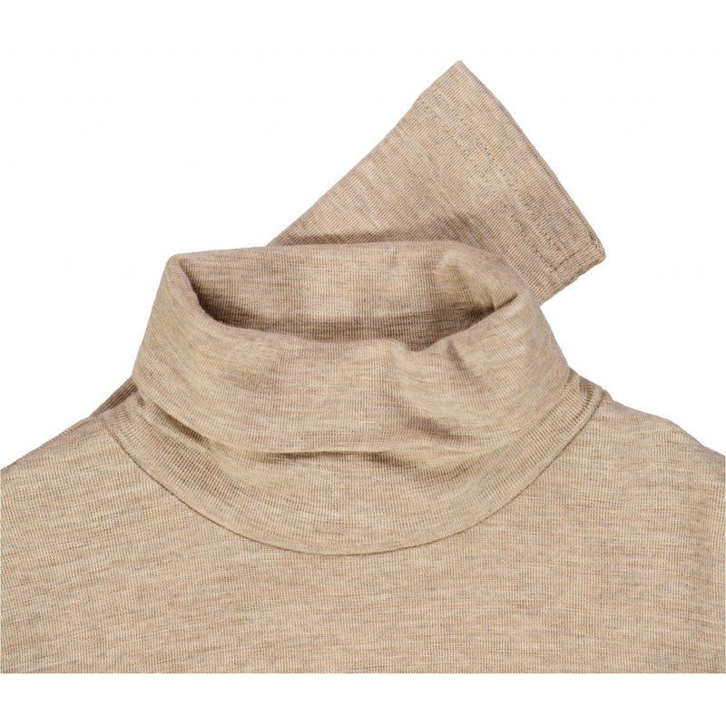 Wheat Wool T-Shirt Roll Neck Wool Jersey Tops and T-Shirts 3204 khaki melange