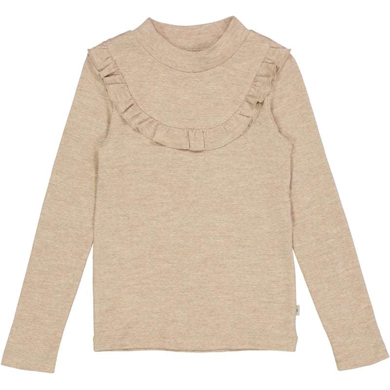 Wheat Wool T-shirt Wool Ruffle LS Jersey Tops and T-Shirts 3204 khaki melange