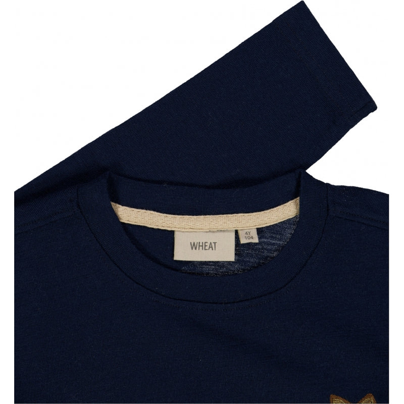 Wheat Wool T-Shirt Fox Embroidery Jersey Tops and T-Shirts 1432 navy 