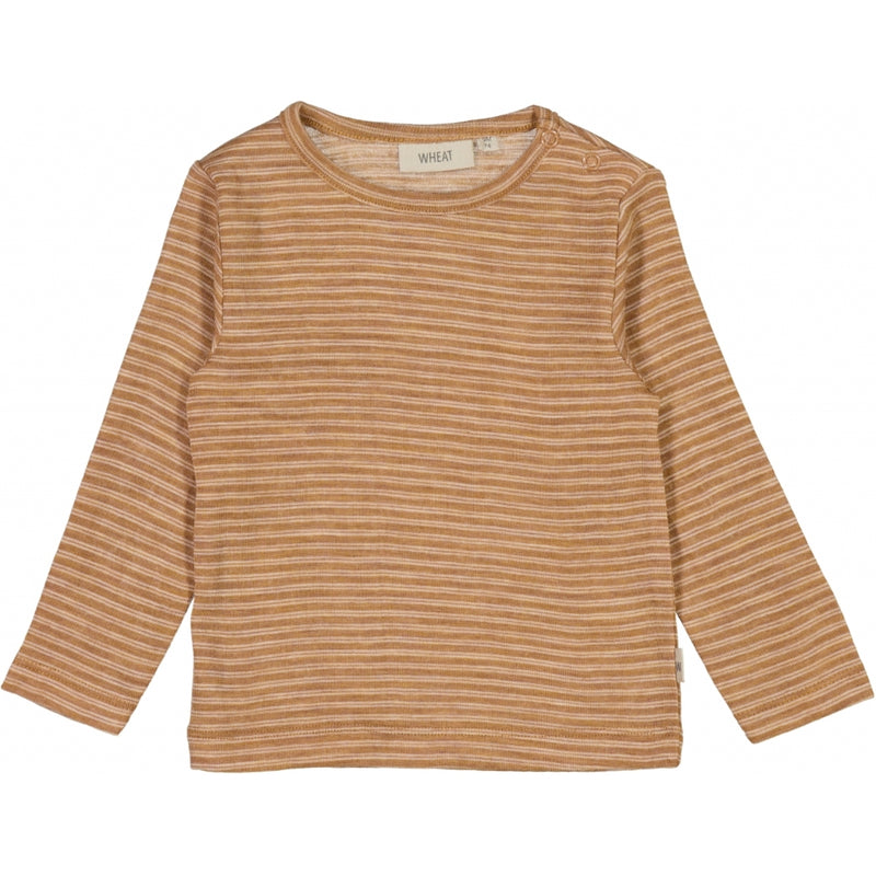 Wheat Wool Wool T-Shirt LS Jersey Tops and T-Shirts 3515 clay melange wool stripe
